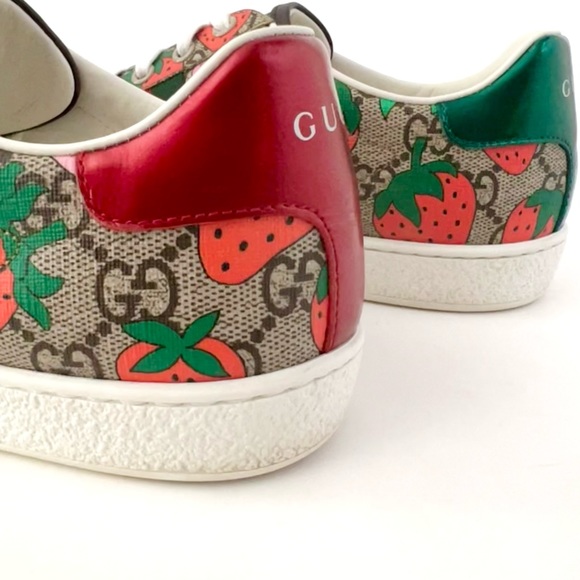GUCCI || Ace Strawberry GG Supreme Monogram Web Striped Sneakers US 8 EU 38 - Picture 12 of 16